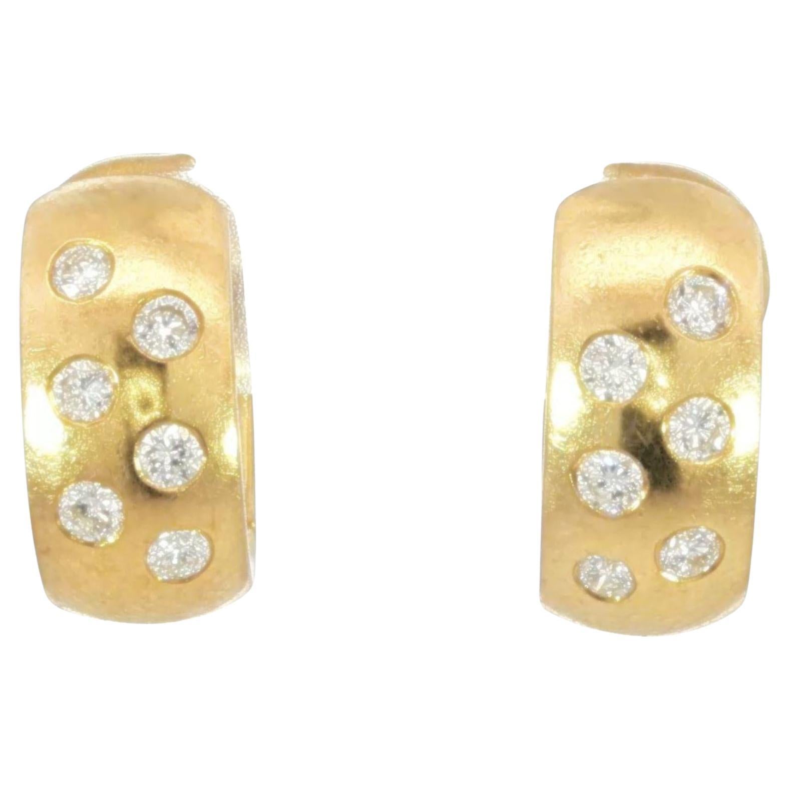 Vintage 18K Diamond Huggie Hoop Earrings Yellow Gold ~.54ctw Diamonds