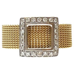Vintage 18K Diamond Mesh Band Ring