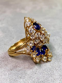 Vintage 18K Diamond Pear Sapphire Freeform Cocktail Ring 7.80ctw G Vs1 Sz 7.25