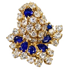 Vintage 18K Diamond Pear Sapphire Freeform Cocktail Ring 7.80ctw G Vs1 Sz 7.25