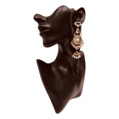 Vintage 18k Diamond, Pearl & Pink Quartz Chandelier Statement Earrings