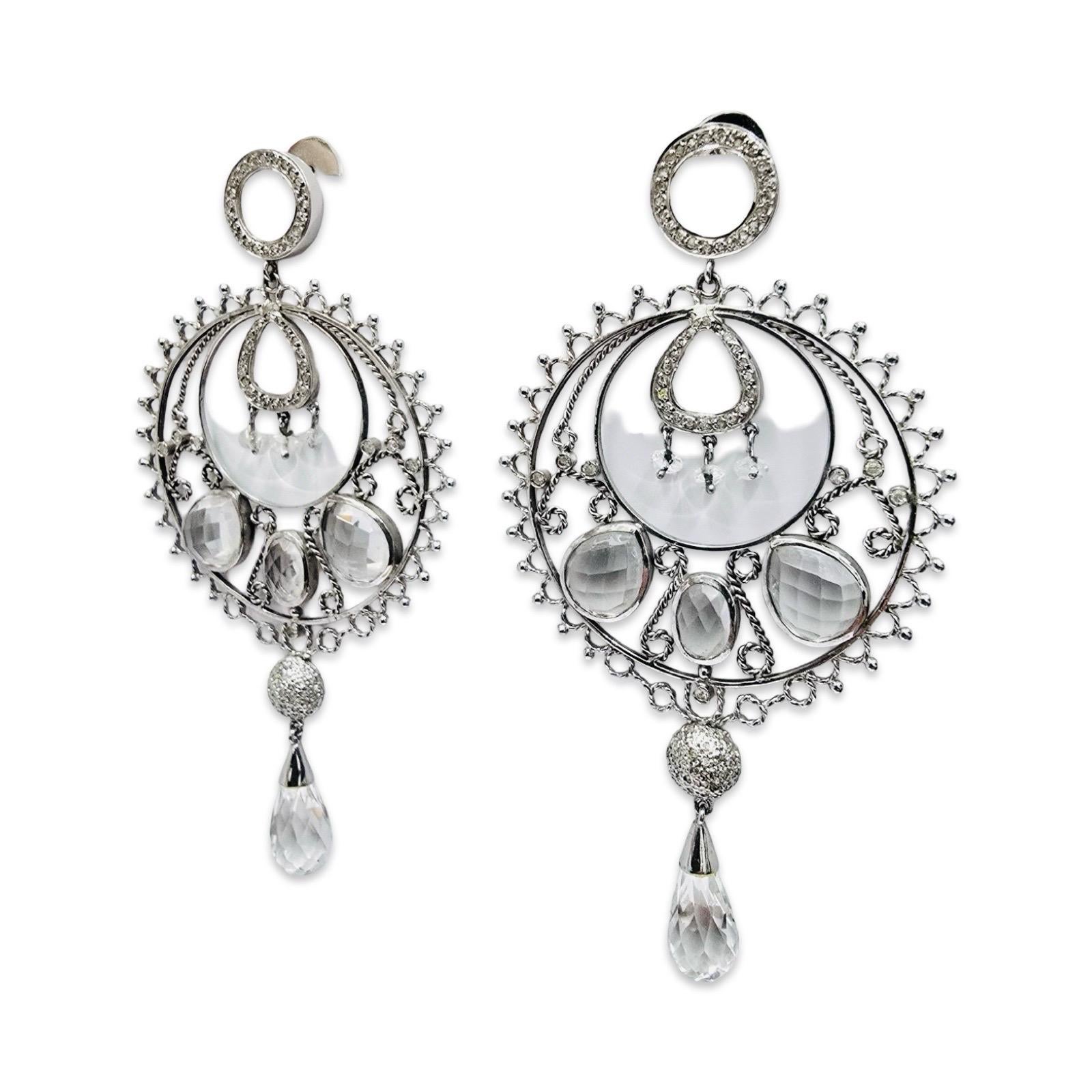 Taglio rotondo Orecchini a lampadario bohémien con diamanti e cristalli di rocca d'epoca 18k in vendita