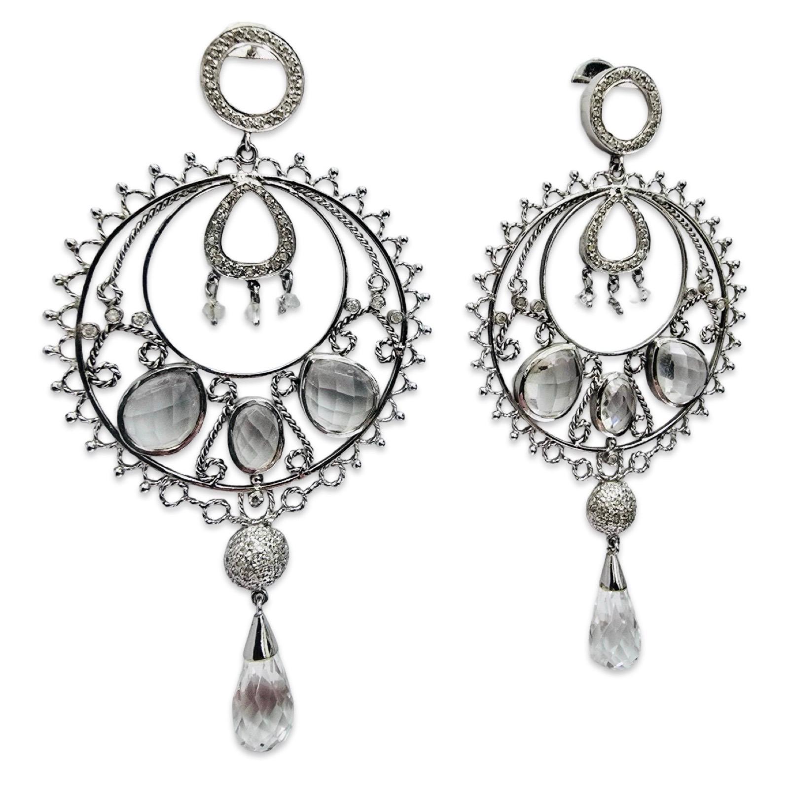 Donna Orecchini a lampadario bohémien con diamanti e cristalli di rocca d'epoca 18k in vendita