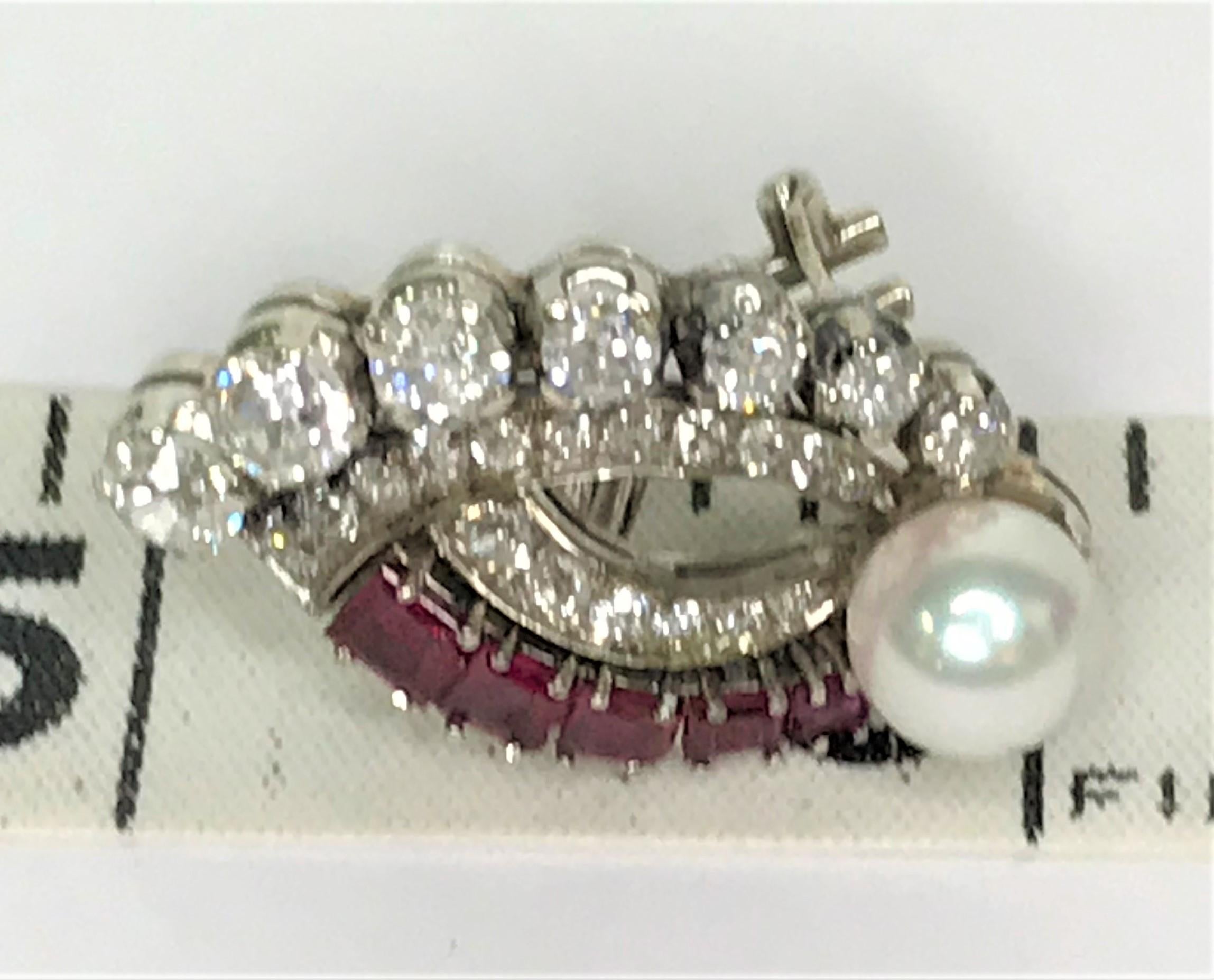 Round Cut Vintage 18K Diamond, Ruby and Pearl Earrings For Sale