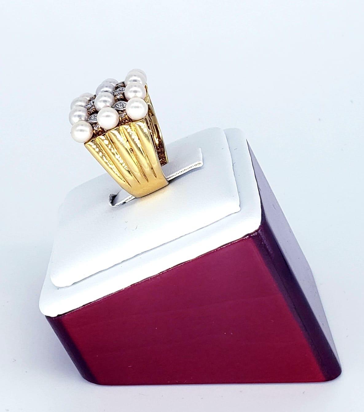Bague de mariage vintage en or 18 carats avec diamants et perles Pour femmes en vente