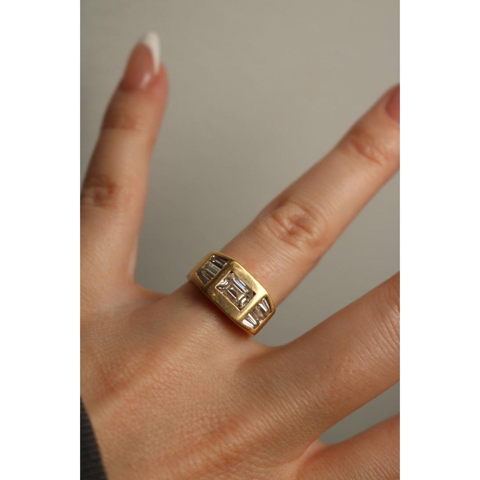 Vintage 18K Emerald-Cut Diamond Baguette Ring Yellow Gold ~1.72ctw Size 6 For Sale 6