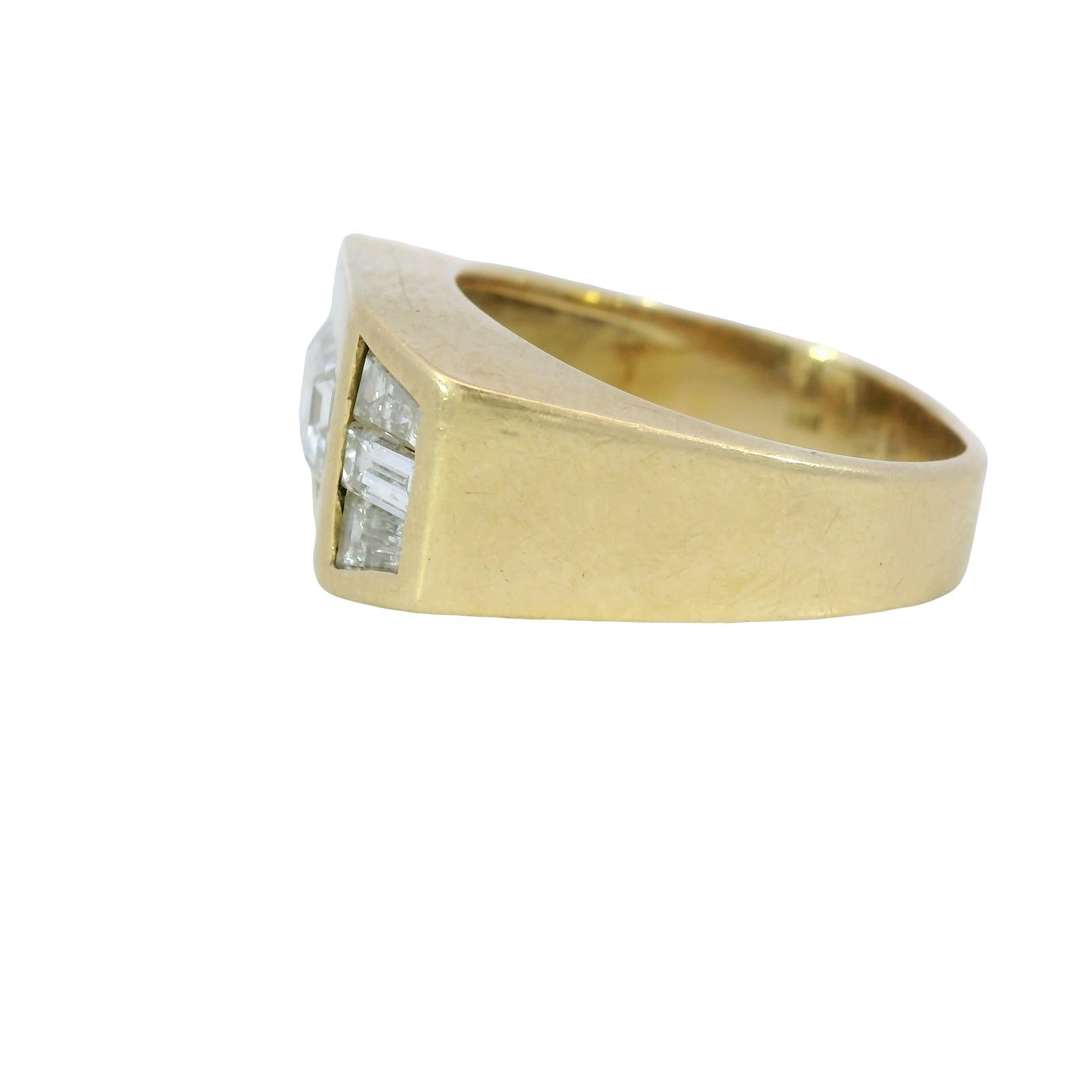 Vintage 18K Emerald-Cut Diamond Baguette Ring Yellow Gold ~1.72ctw Size 6 In Good Condition For Sale In Fairfield, CT