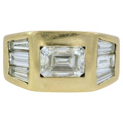 Vintage 18K Emerald-Cut Diamond Baguette Ring Yellow Gold ~1.72ctw Size 6