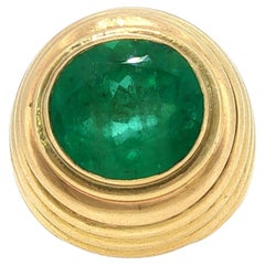 Vintage 18k Emerald Dome Ring French Made ~8.5ct Emerald Size 7