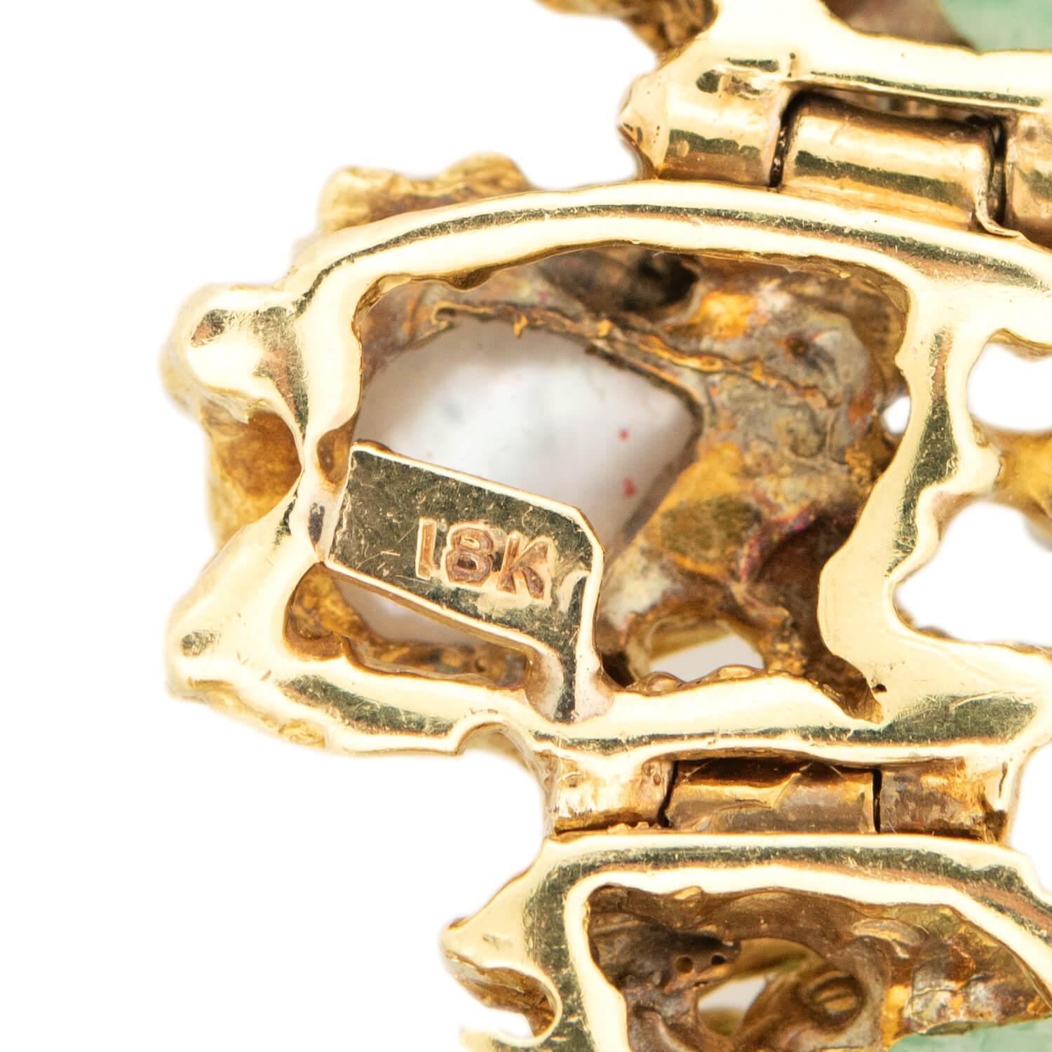Women's or Men's Vintage 18k Emerald, Pearl, and Diamond Bracelet For Sale