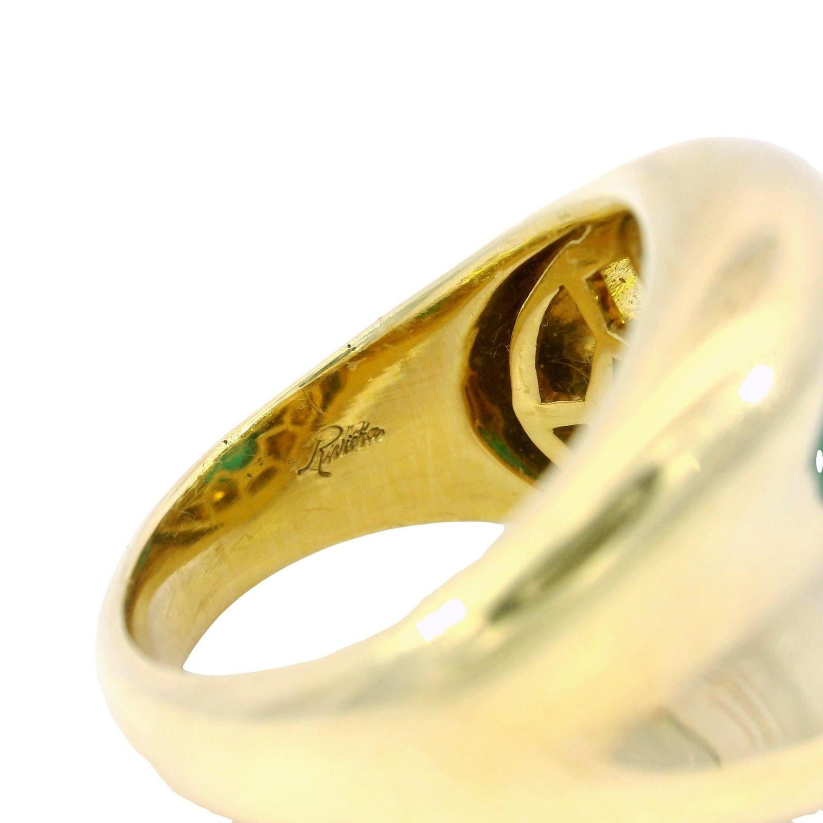 Vintage 18K Emerald Ring Yellow Gold Cabochon Cut ~5.84ct Size 7.25 For Sale 5