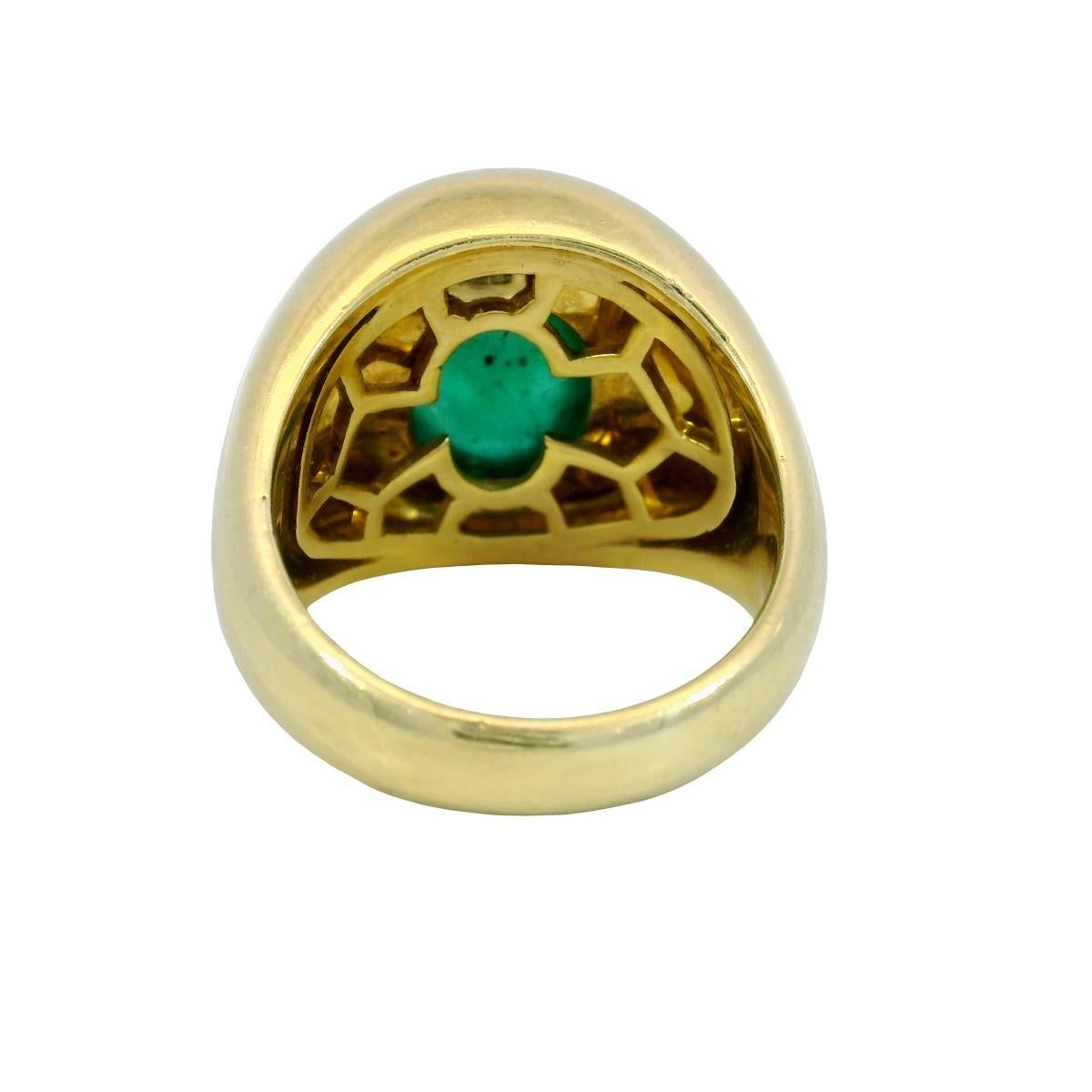 Vintage 18K Emerald Ring Yellow Gold Cabochon Cut ~5.84ct Size 7.25 In Good Condition For Sale In Fairfield, CT