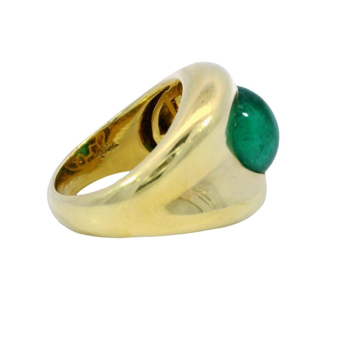 Women's Vintage 18K Emerald Ring Yellow Gold Cabochon Cut ~5.84ct Size 7.25 For Sale
