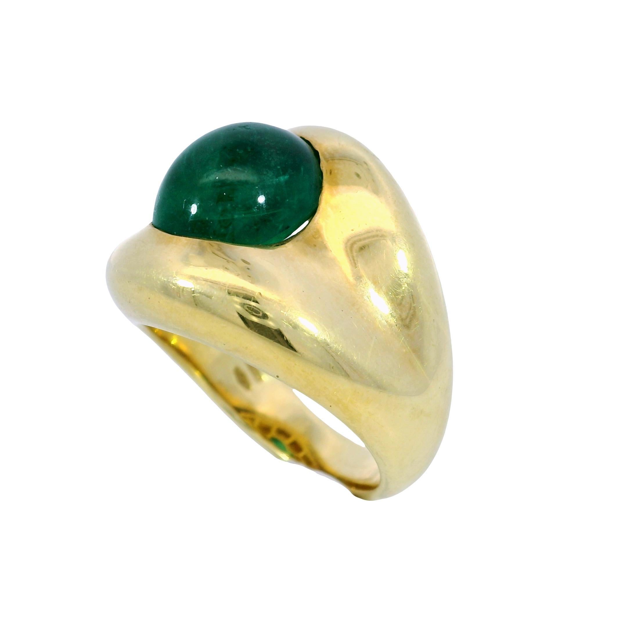 Vintage 18K Emerald Ring Yellow Gold Cabochon Cut ~5.84ct Size 7.25 For Sale 1
