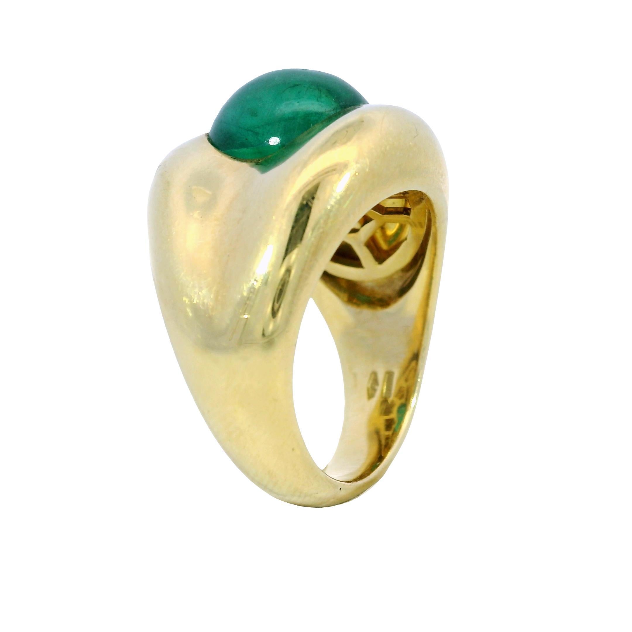 Vintage 18K Emerald Ring Yellow Gold Cabochon Cut ~5.84ct Size 7.25 For Sale 2