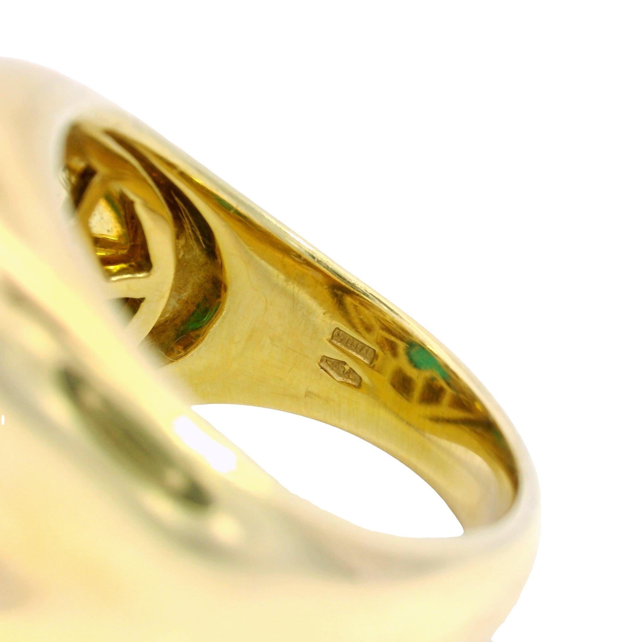 Vintage 18K Emerald Ring Yellow Gold Cabochon Cut ~5.84ct Size 7.25 For Sale 4