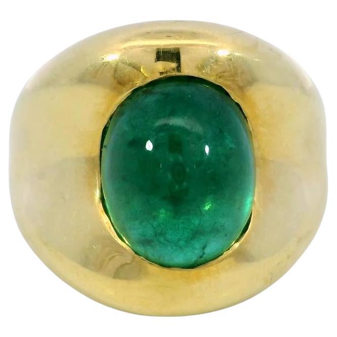 Vintage 18K Emerald Ring Yellow Gold Cabochon Cut ~5.84ct Size 7.25 For Sale