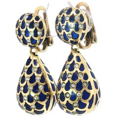 Vintage 18K Enamel Earring Plique-à-Jour Drops Yellow Gold 1960s