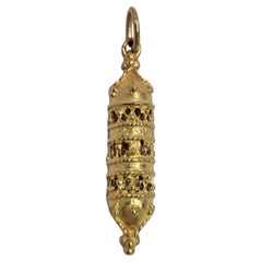 Ciondolo Mezuzah in filigrana d'epoca a 18 carati - Amuleto d'oro ebraico mediorientale