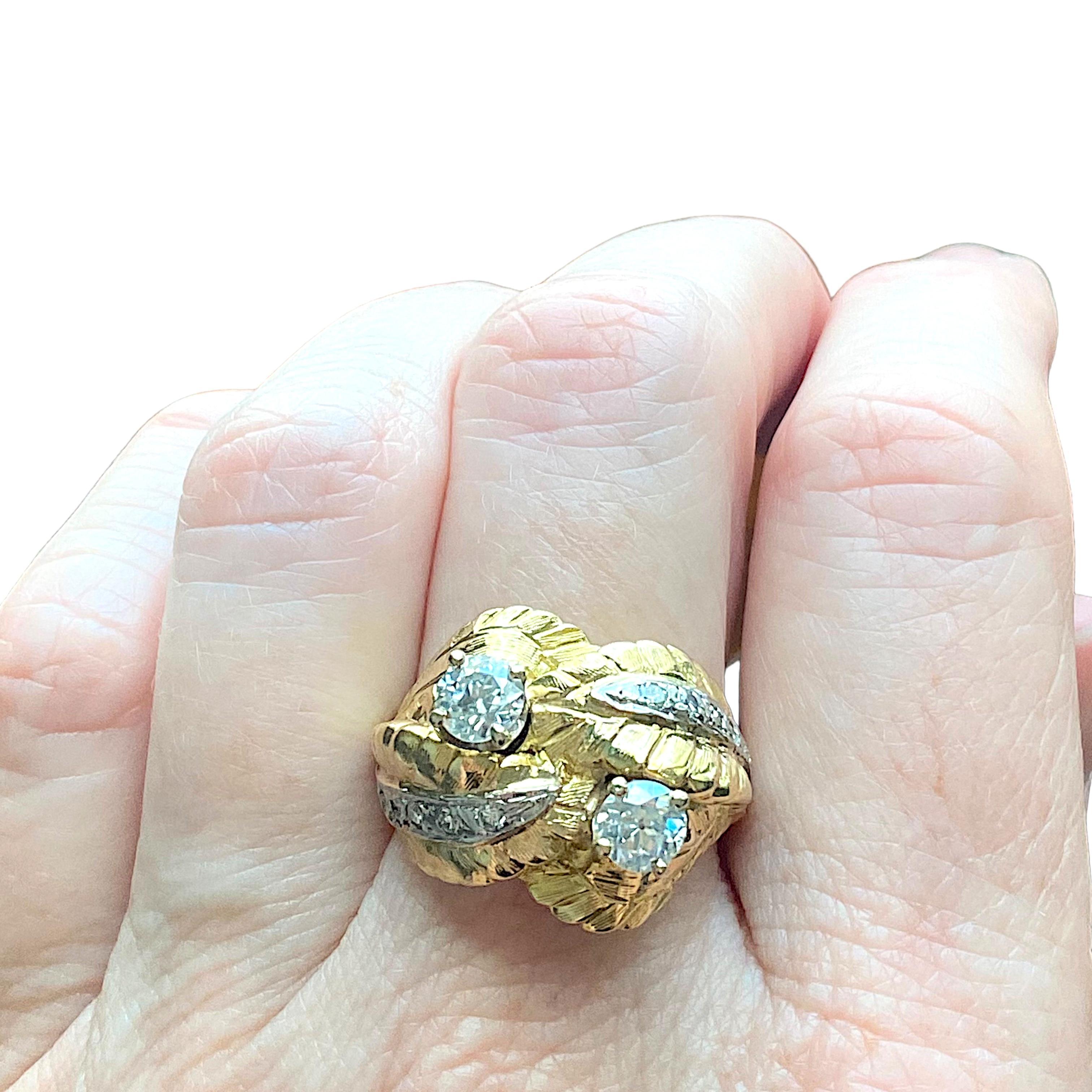 De las mujeres Anillo de diamantes cruzados con diseño foliado vintage de 18 quilates en venta