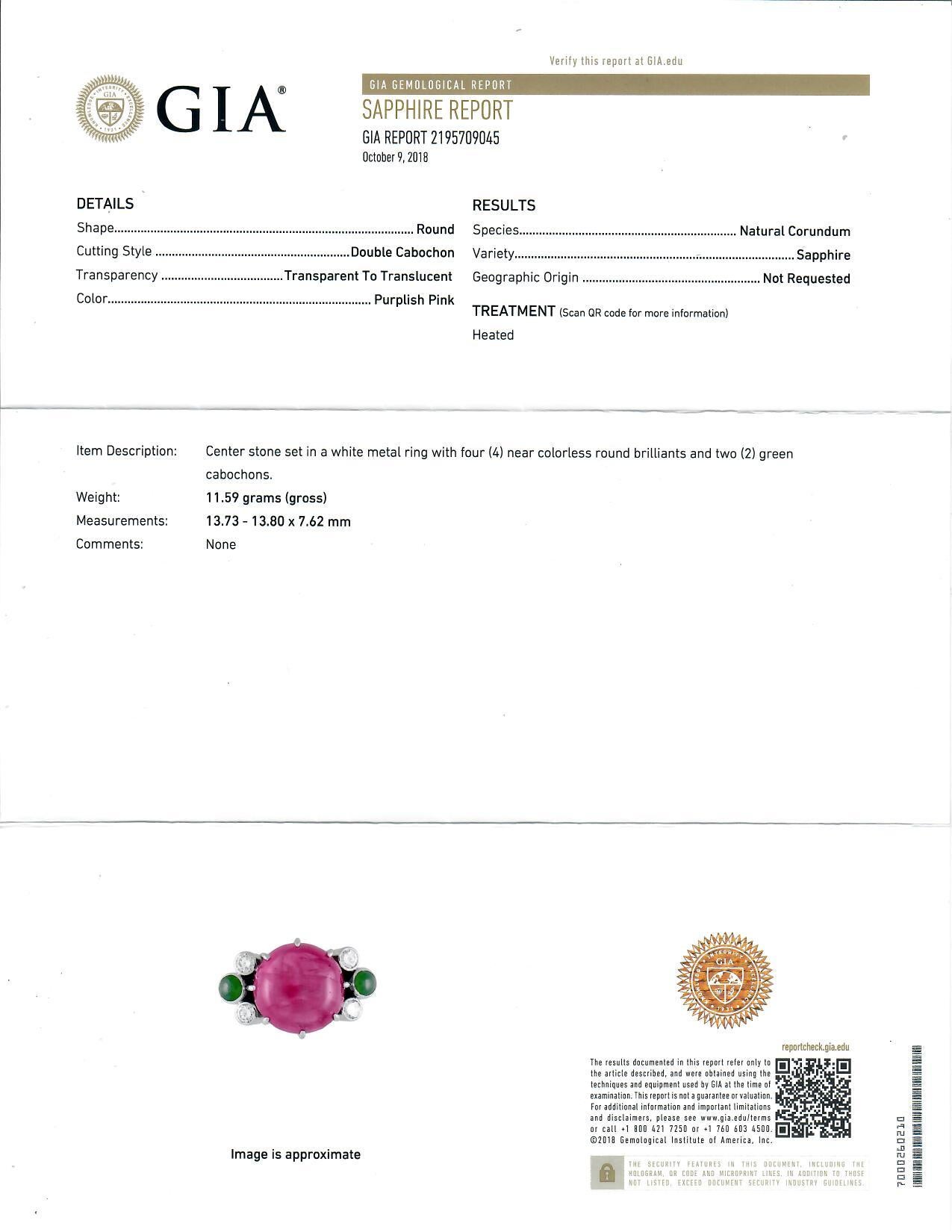 Anillo vintage de 18 quilates con zafiro rosa, diamante y turmalina verde, certificado por la GIA 4