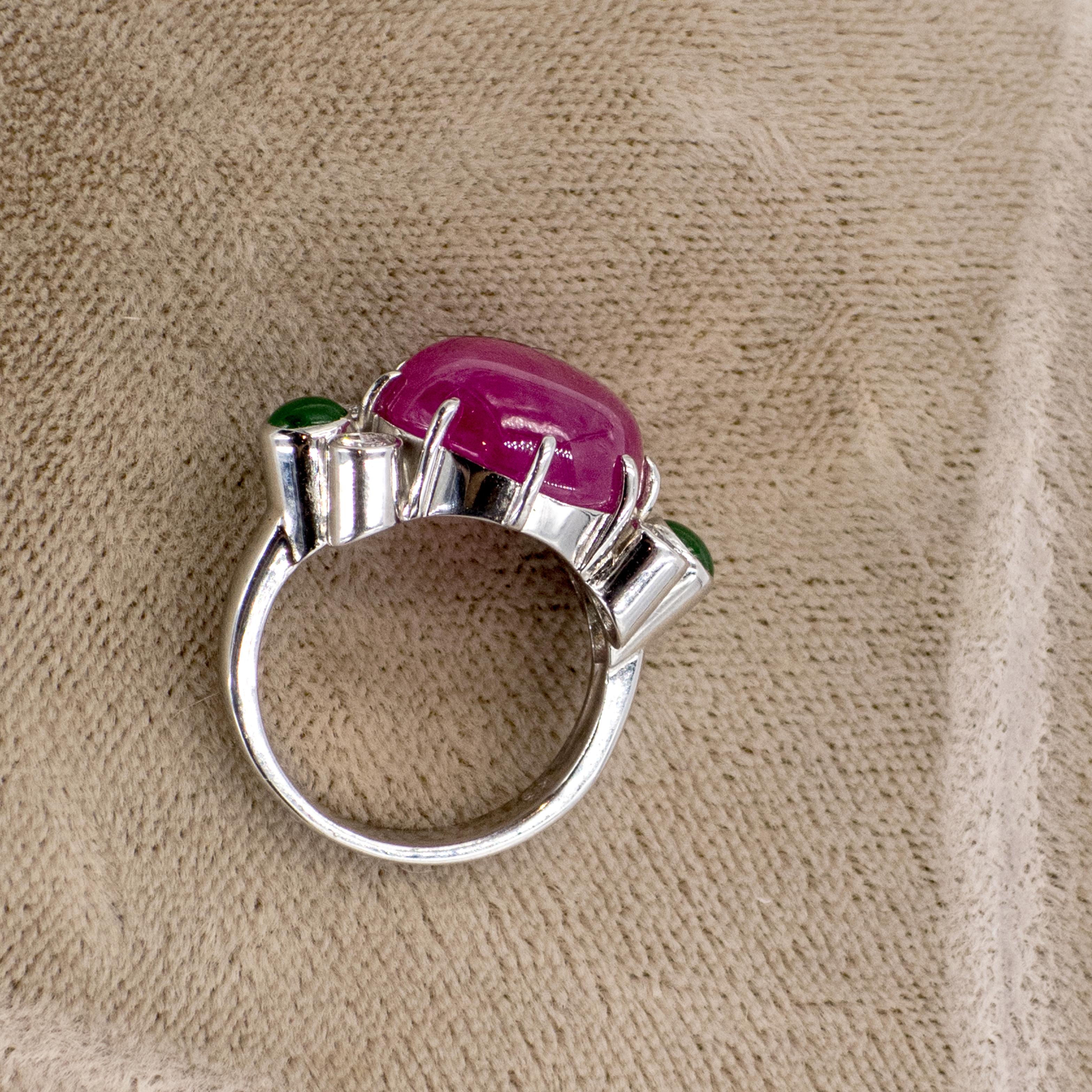 Anillo vintage de 18 quilates con zafiro rosa, diamante y turmalina verde, certificado por la GIA Moderno