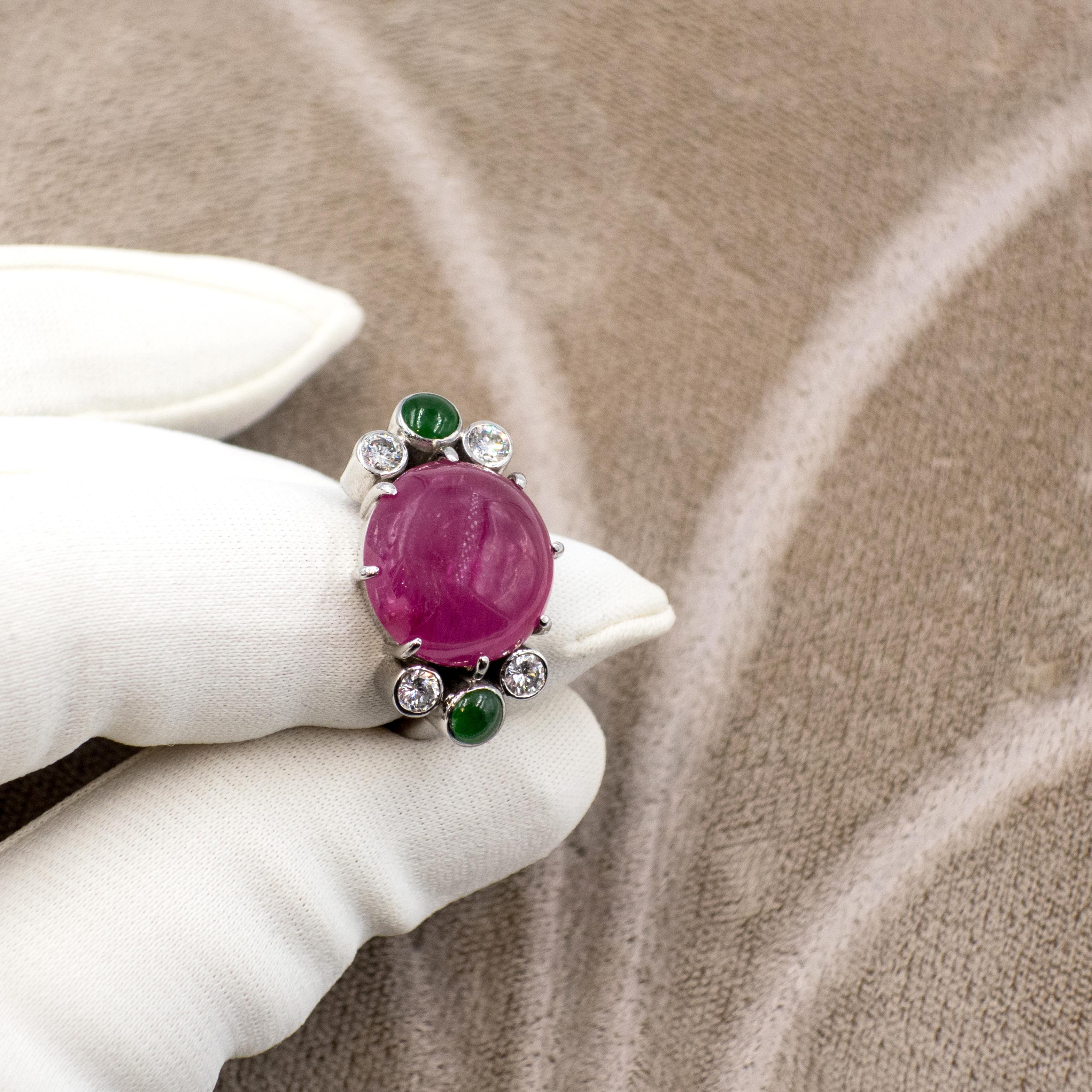 Anillo vintage de 18 quilates con zafiro rosa, diamante y turmalina verde, certificado por la GIA 1