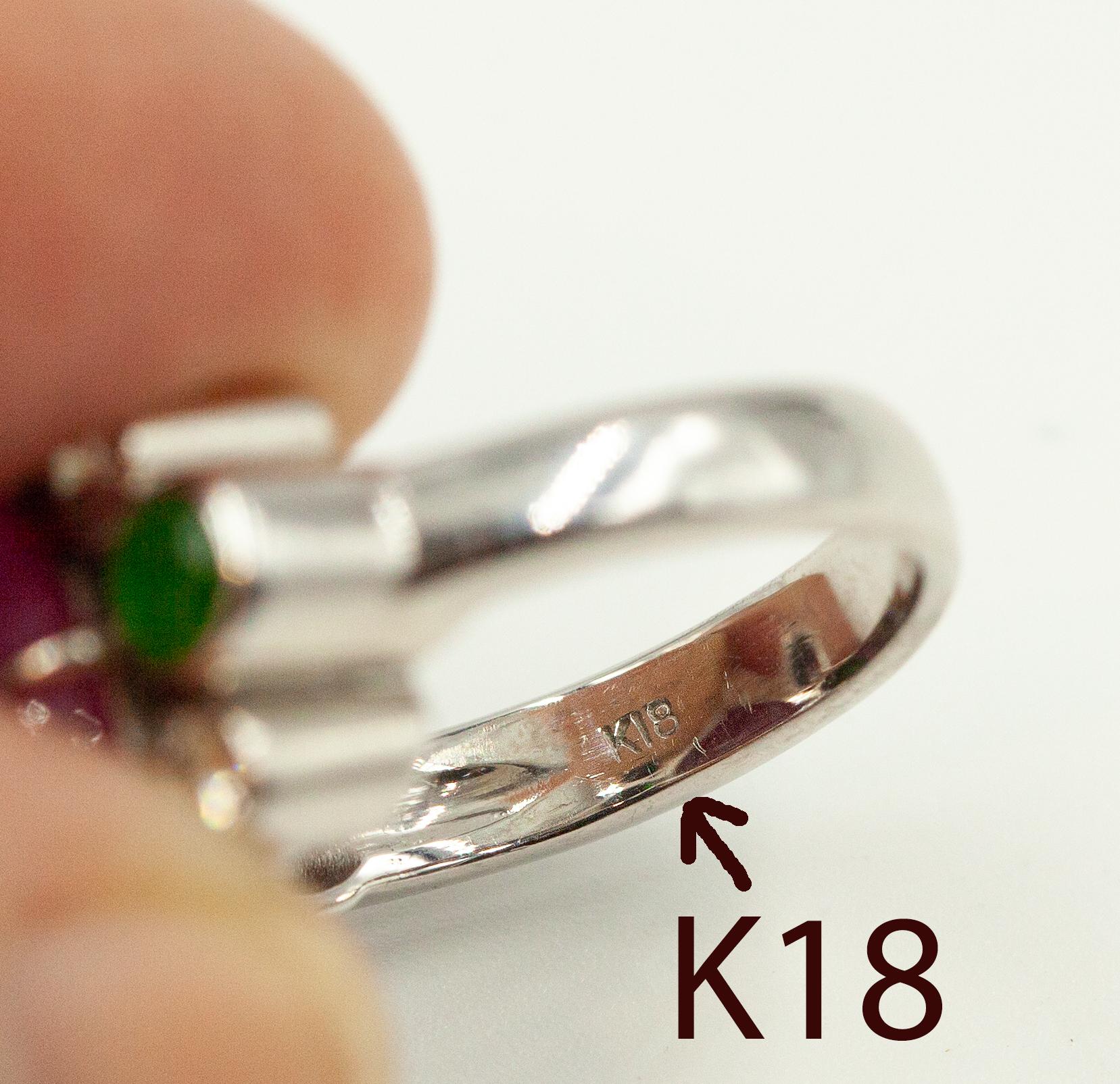 Anillo vintage de 18 quilates con zafiro rosa, diamante y turmalina verde, certificado por la GIA 3
