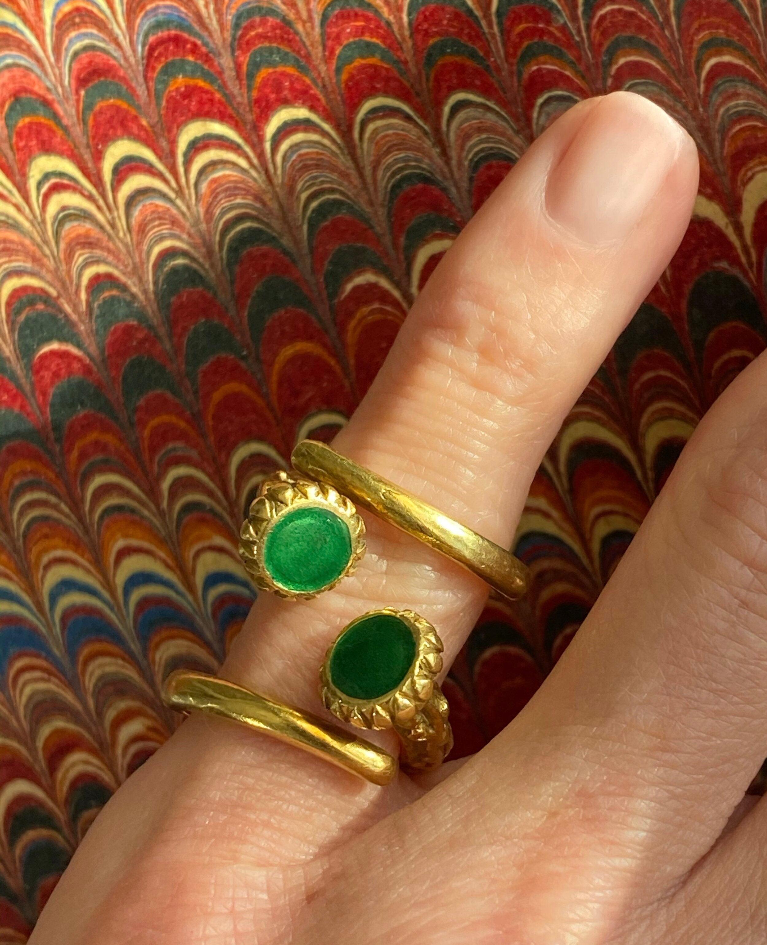 Vintage 18K Gioconda Green Enamel Bypass Nail Pinky Ring For Sale 5