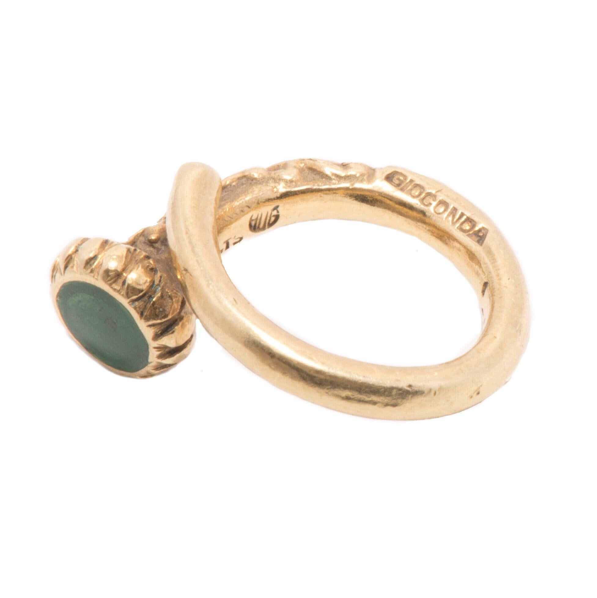 Vintage 18K Gioconda Green Enamel Bypass Nail Pinky Ring For Sale 2