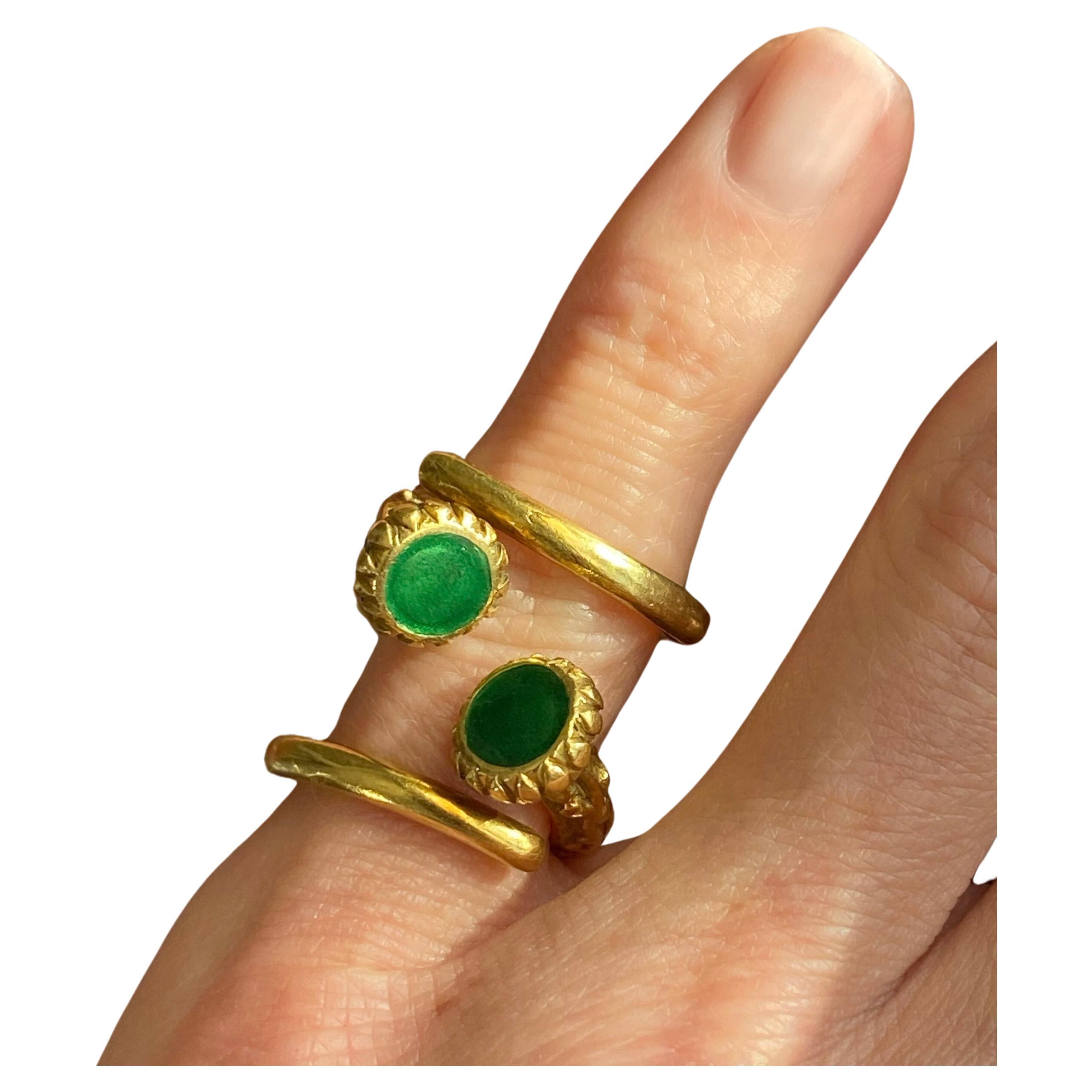 Vintage 18K Gioconda Green Enamel Bypass Nail Pinky Ring