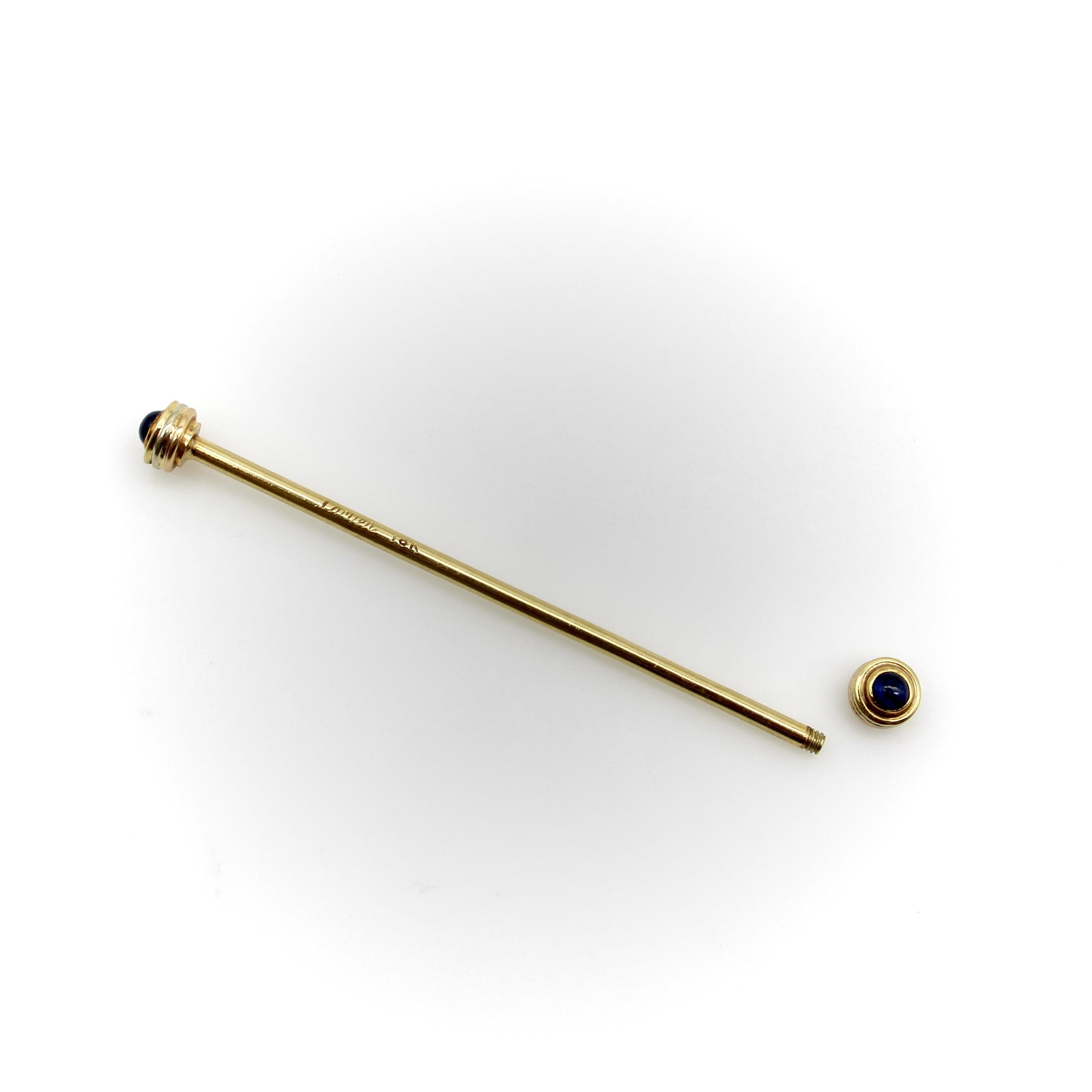 Alfiler de cuello de camisa Vintage 18K Gołd Cartier con cabujón de zafiro Cabujón en venta
