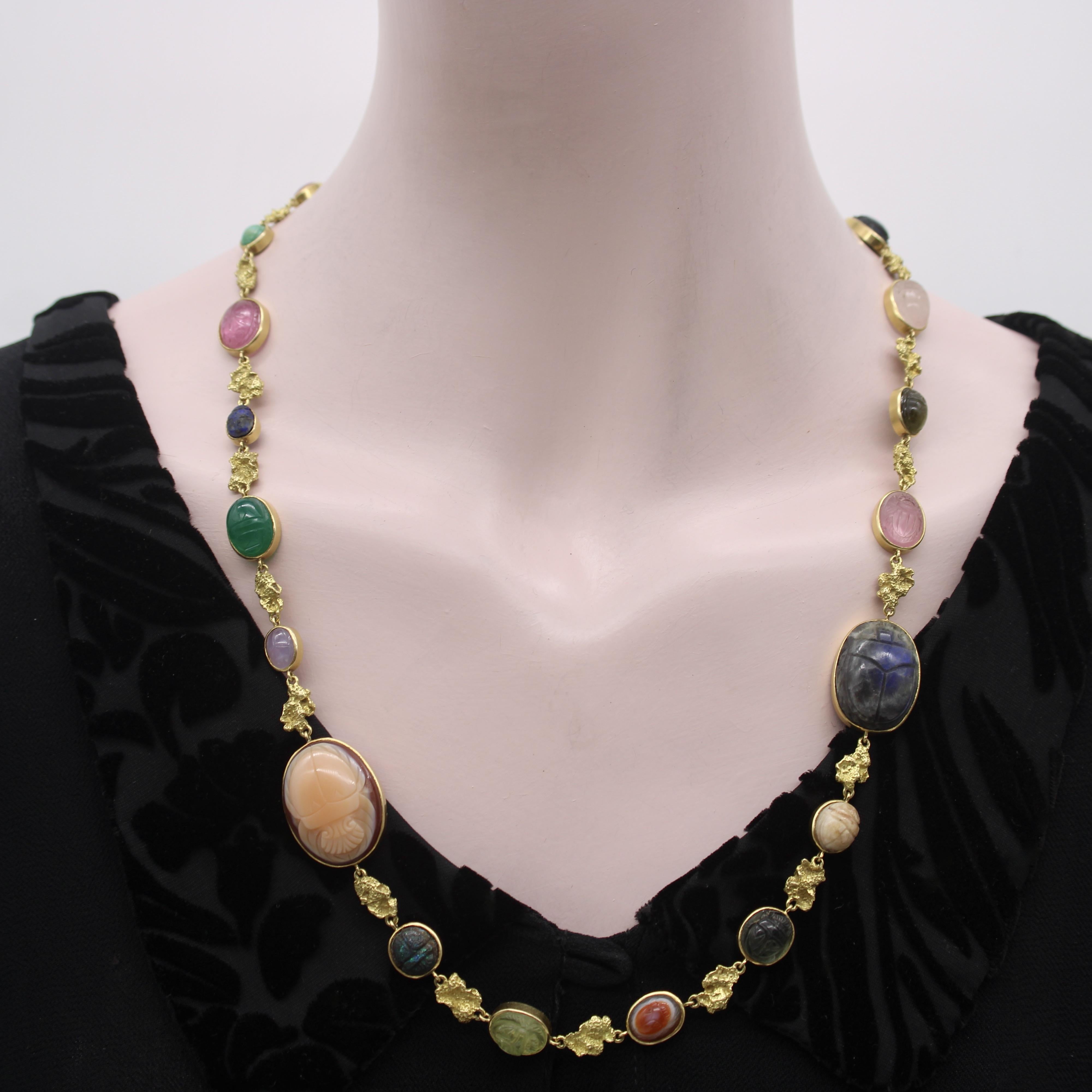 Vintage 18K Gołd French Egyptian Revival Multi-Stone Necklace For Sale 6