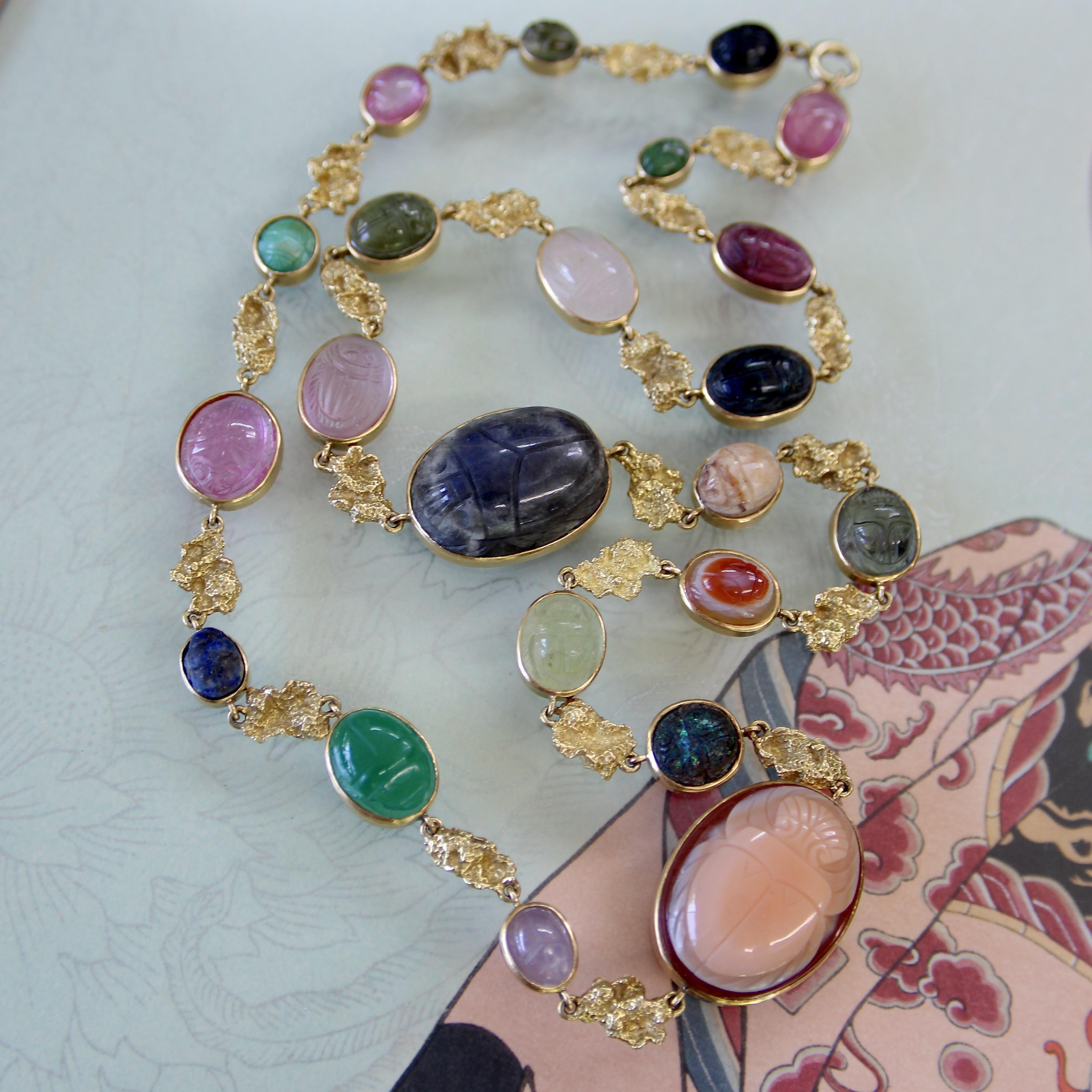Vintage 18K Gołd French Egyptian Revival Multi-Stone Necklace For Sale 7