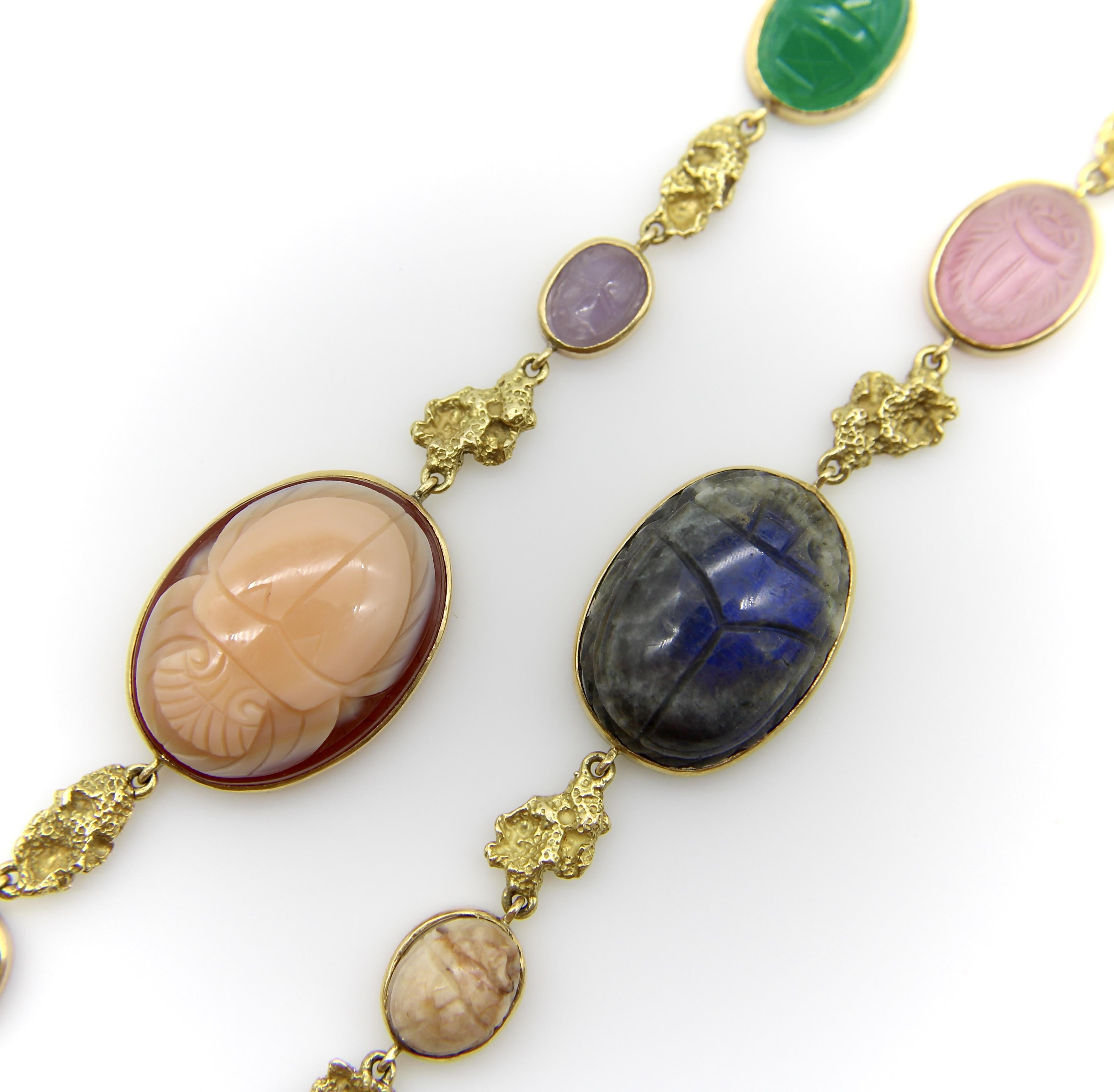 Women's or Men's Vintage 18K Gołd French Egyptian Revival Multi-Stone Necklace For Sale