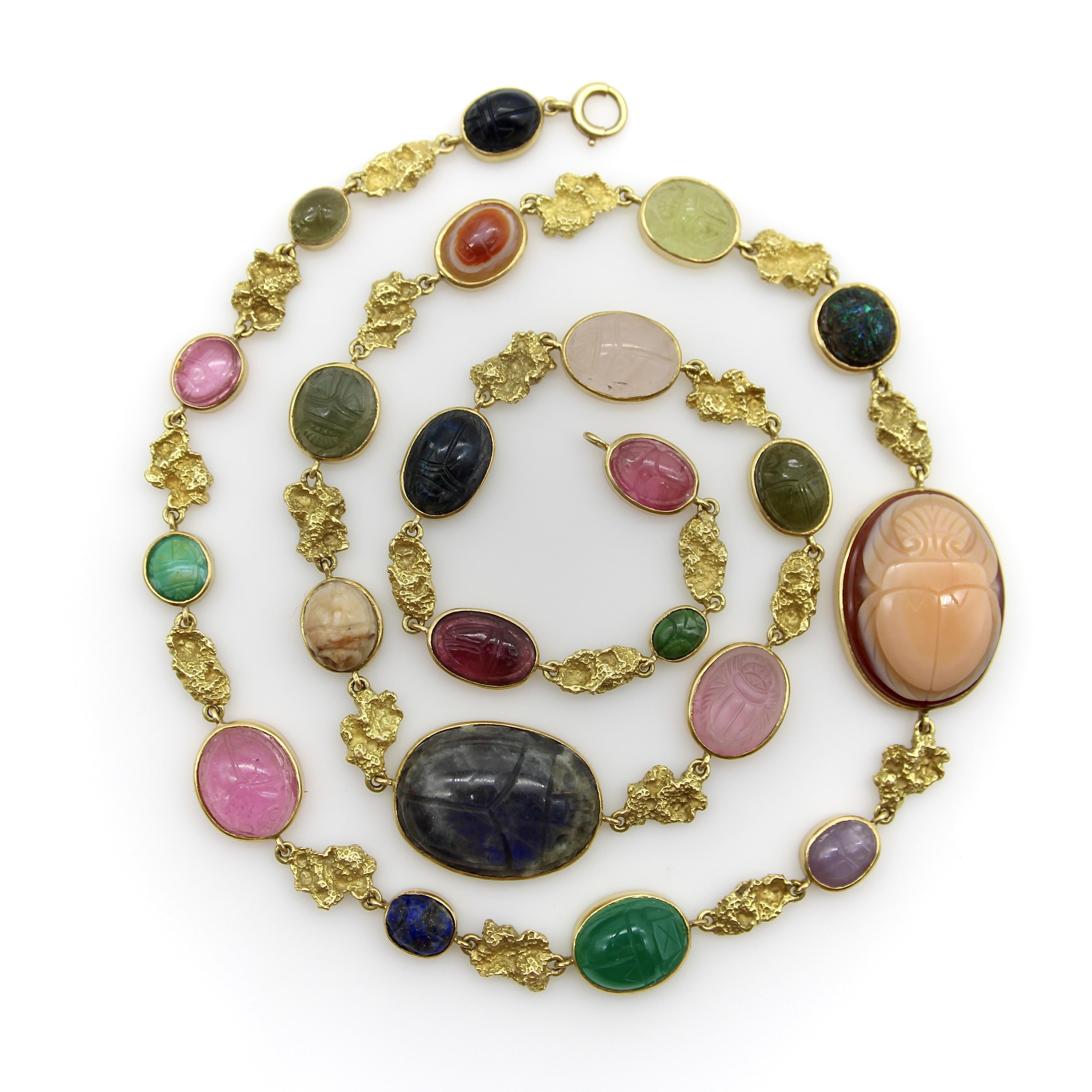 Vintage 18K Gołd French Egyptian Revival Multi-Stone Necklace For Sale 1