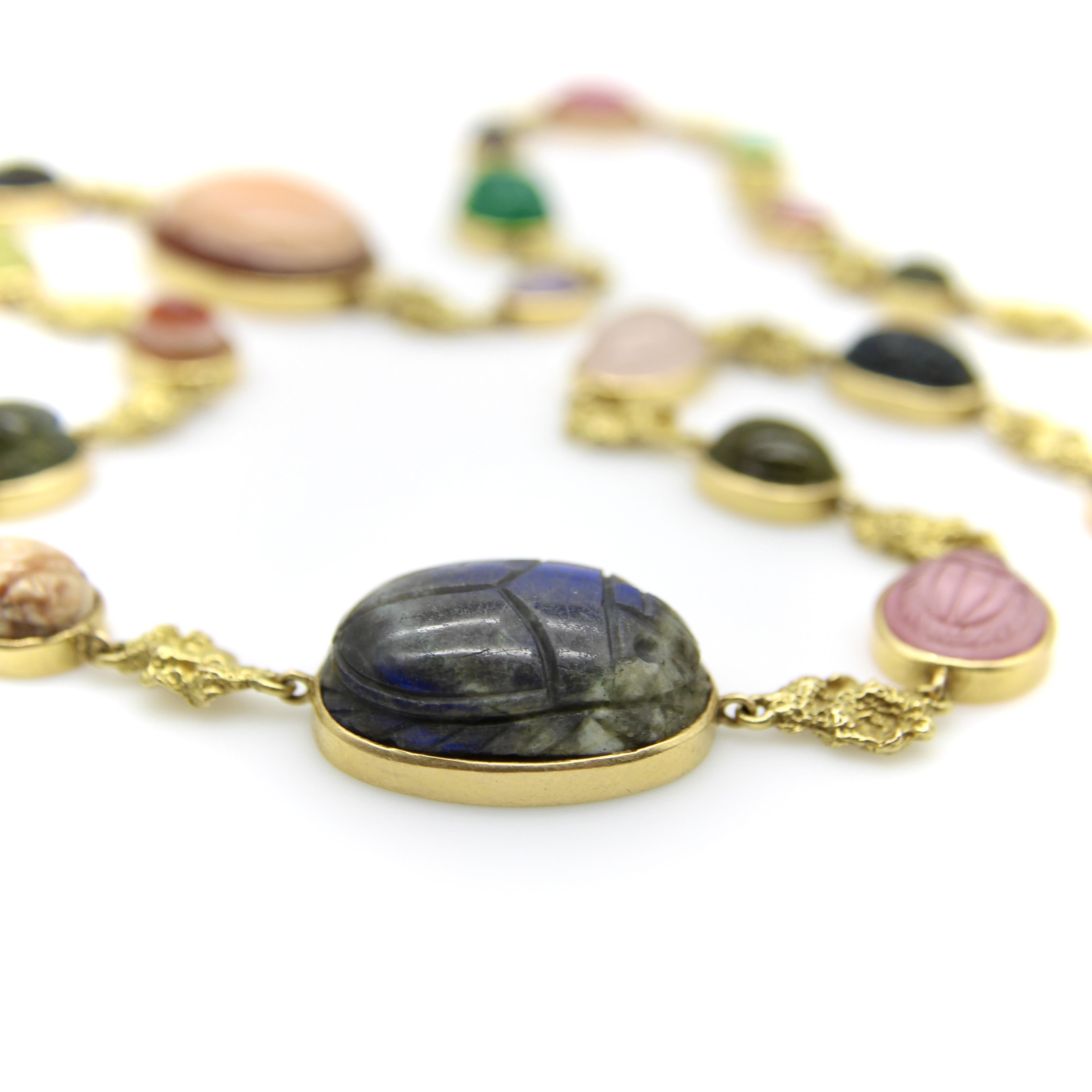 Vintage 18K Gołd French Egyptian Revival Multi-Stone Necklace For Sale 3