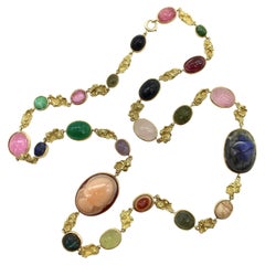 Vintage 18K Gołd French Egyptian Revival Multi-Stone Necklace