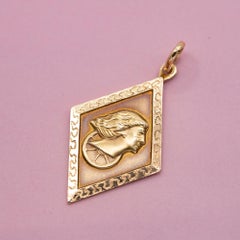 Vintage 18k Goddess Fortuna pendant - goddess of luck, chance and faith - solid