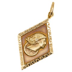 Vintage 18k Goddess Fortuna pendant - goddess of luck, chance and faith - solid