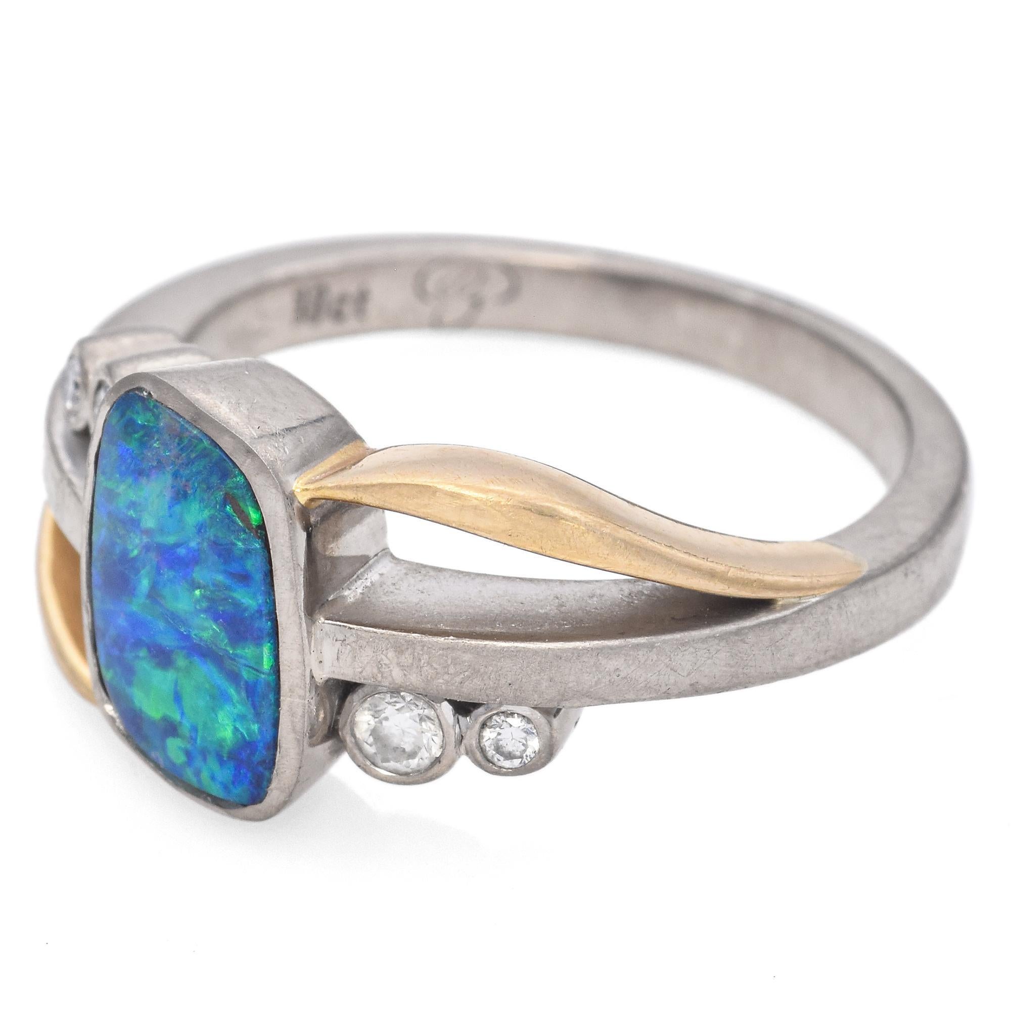 Cabochon Vintage 18K Gold 0.80 Ct. Black Opal and Diamond Ring