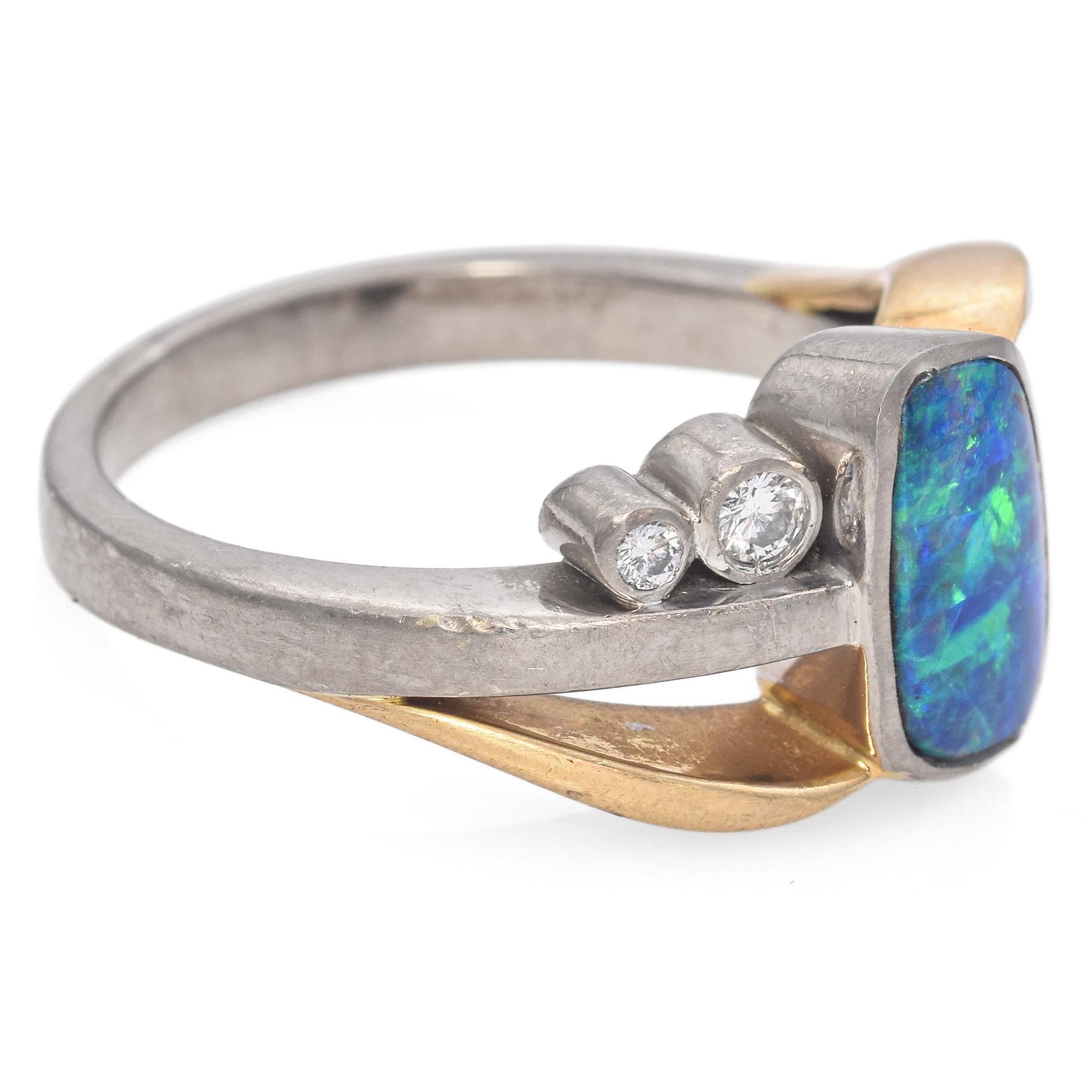 Vintage 18K Gold 0.80 Ct. Black Opal and Diamond Ring In Good Condition In New York, NY