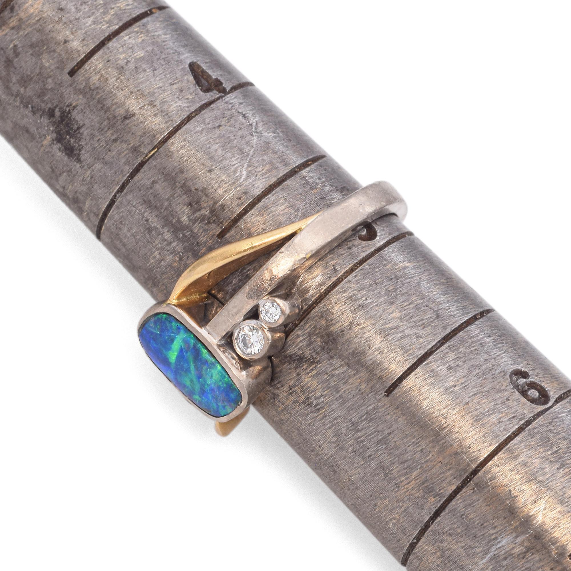 Vintage 18K Gold 0.80 Ct. Black Opal and Diamond Ring 2
