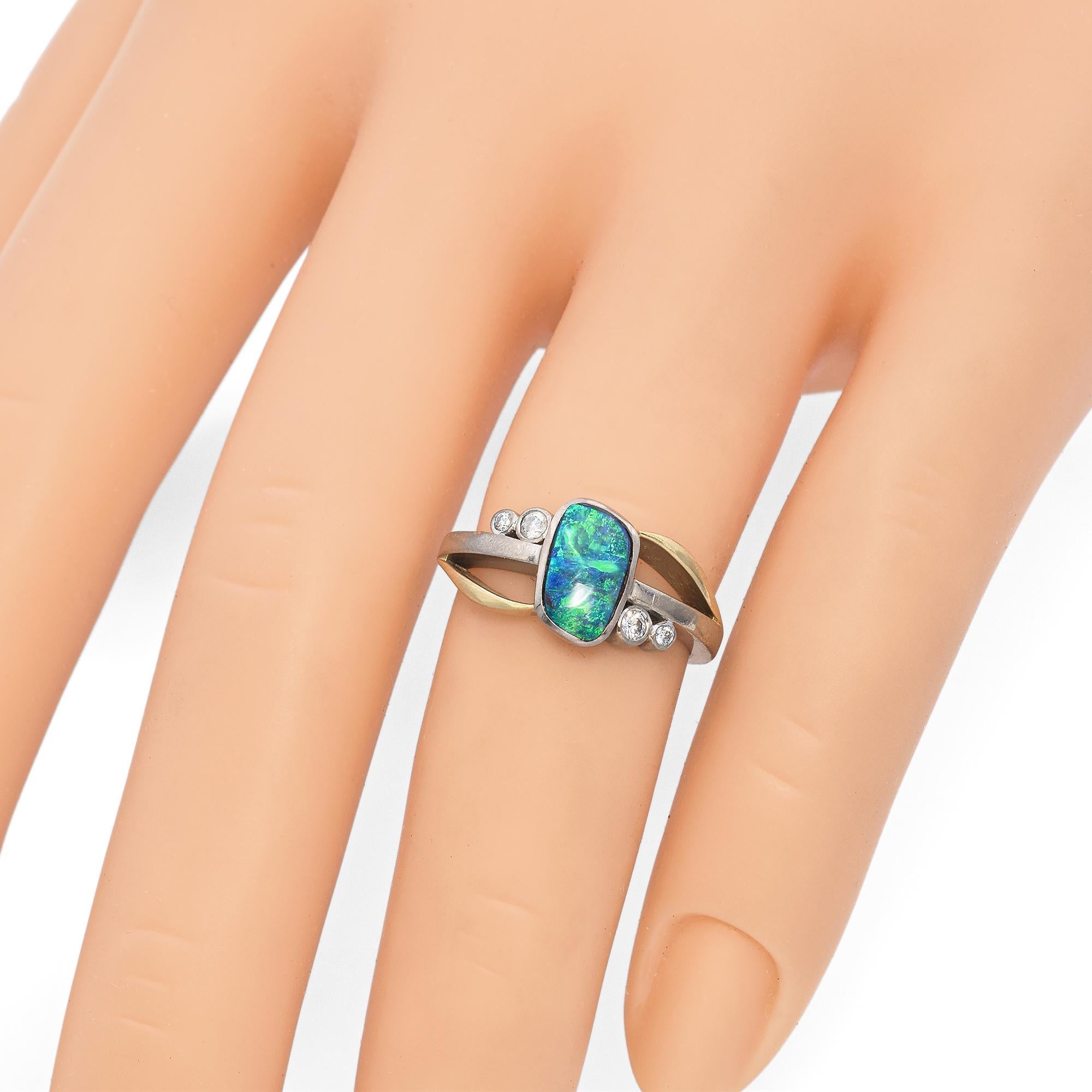 Vintage 18K Gold 0.80 Ct. Black Opal and Diamond Ring 3