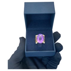Bague vintage en or 18k 10.0 carats améthyste violette et diamant