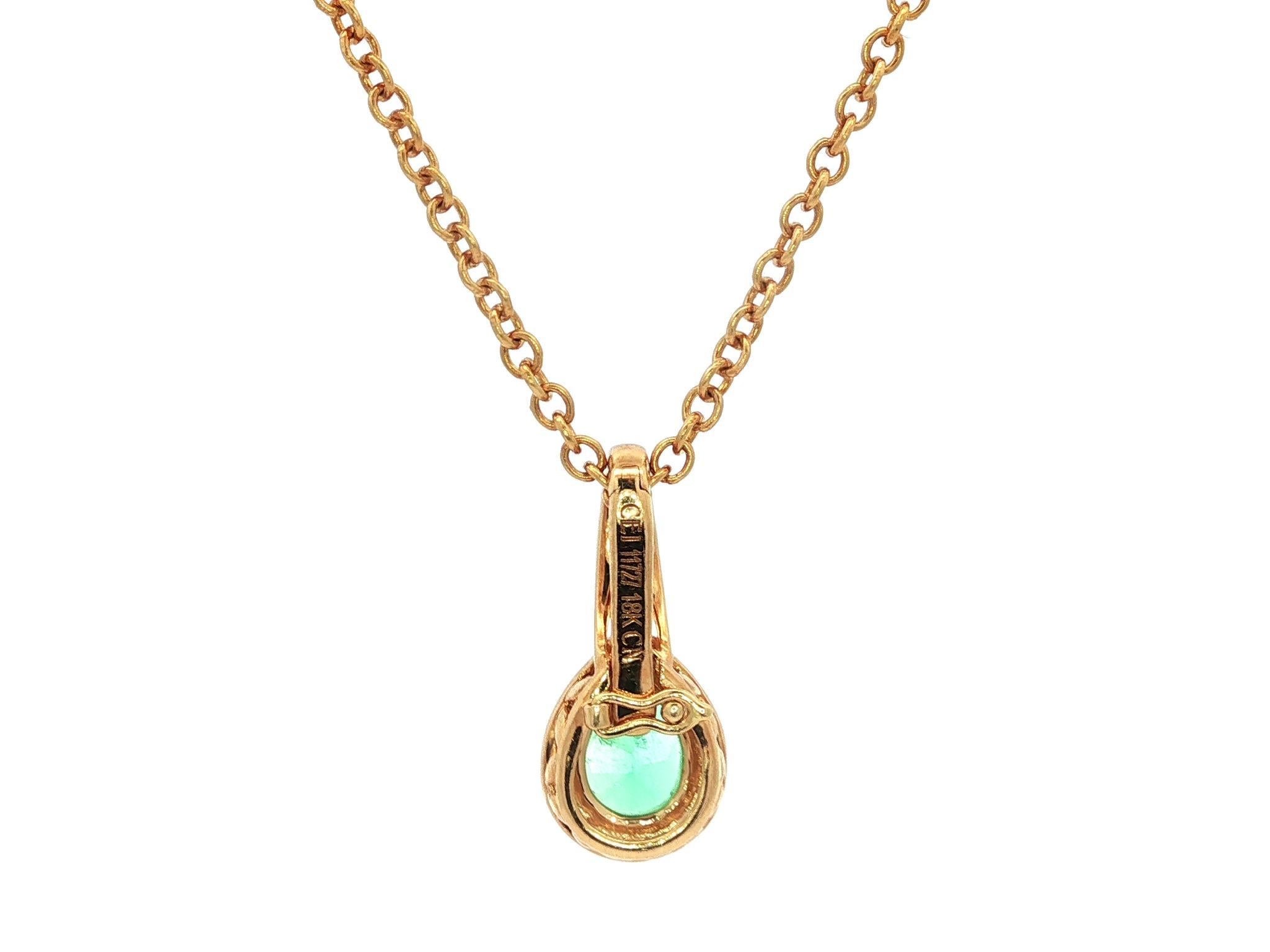 Collana d'epoca in oro 18k con smeraldo a pera e diamanti, 1,05ct Fancy Enhancer in vendita 3