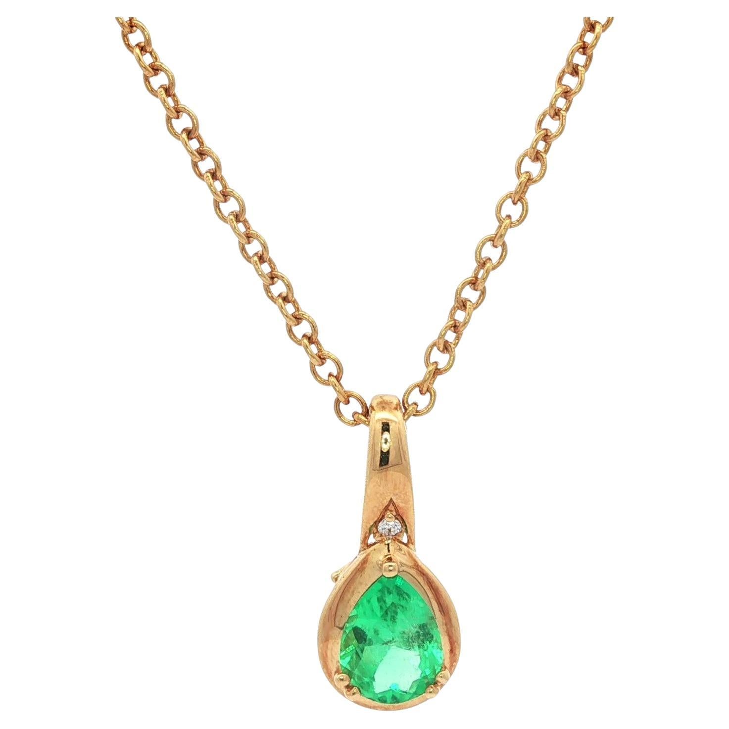 Vintage 18k Gold 1.05ct Pear Emerald & Diamond Fancy Enhancer Pendant Necklace