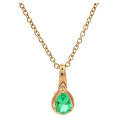 Vintage 18k Gold 1.05ct Pear Emerald & Diamond Fancy Enhancer Pendant Necklace