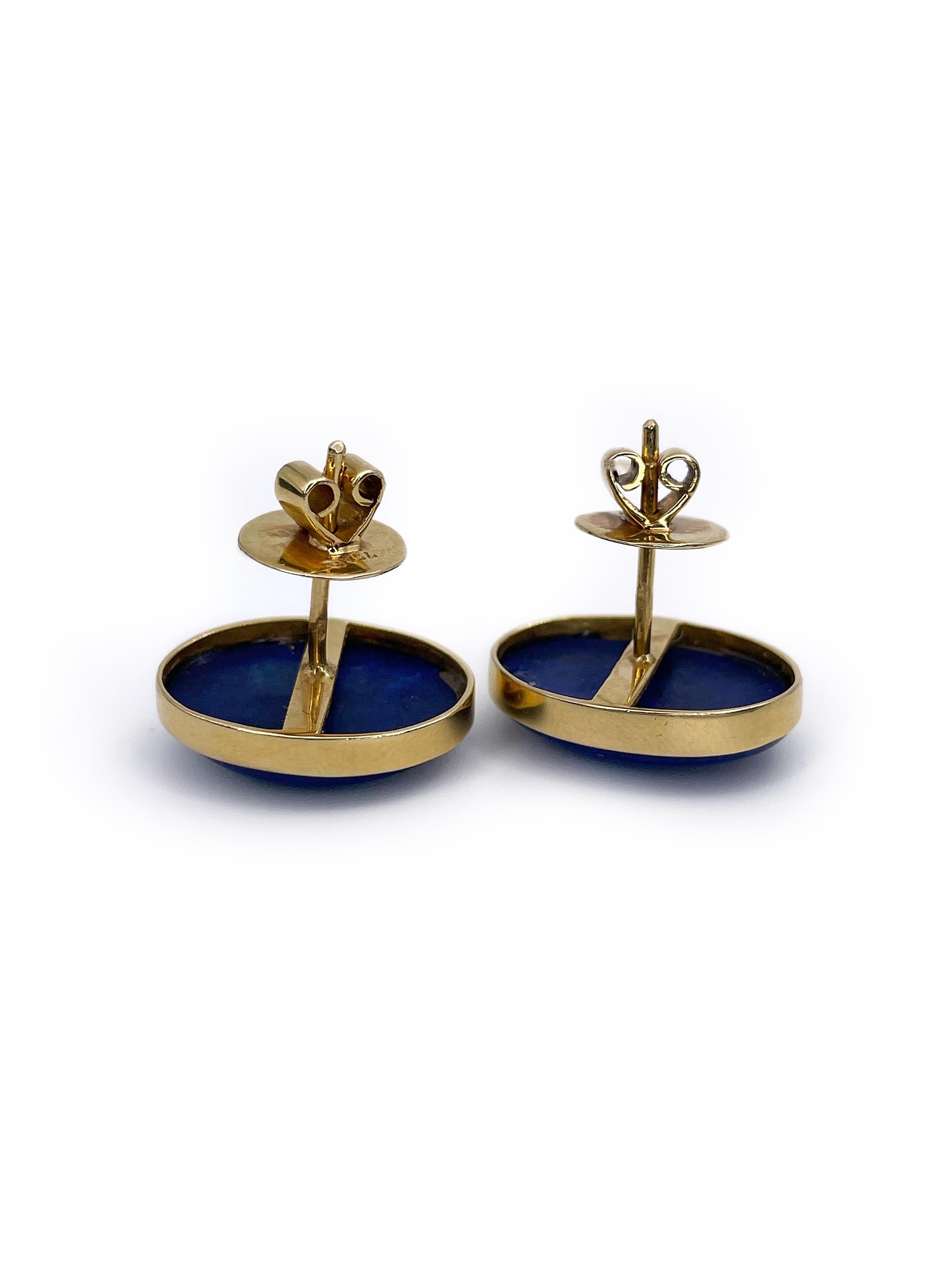 Modern Vintage 18 Karat Gold 10.70 Carat Lapi Lazuli Oval Stud Earrings