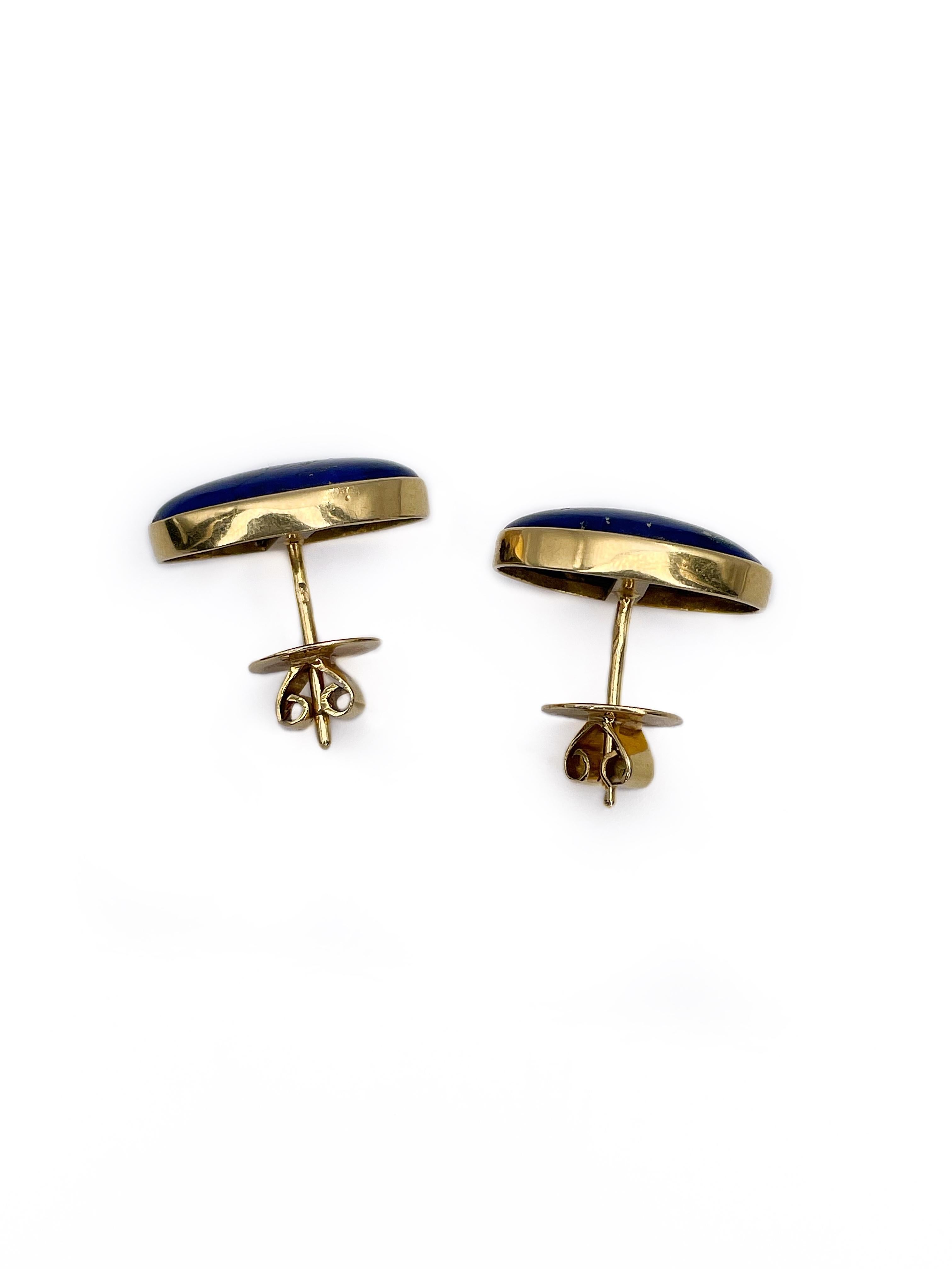 Women's Vintage 18 Karat Gold 10.70 Carat Lapi Lazuli Oval Stud Earrings